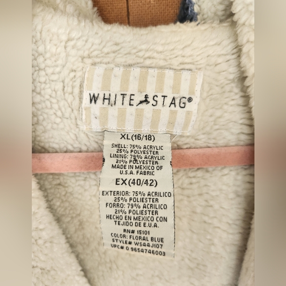 Vintage Fleece Warm Winter Coat Jacket Women Blue White - Picture 5 of 7